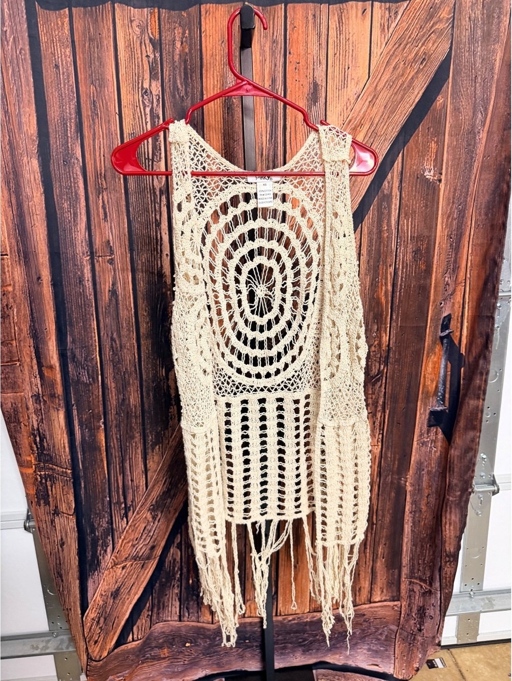 Pinky XS Crochet Cotton Tank Top with Fringe